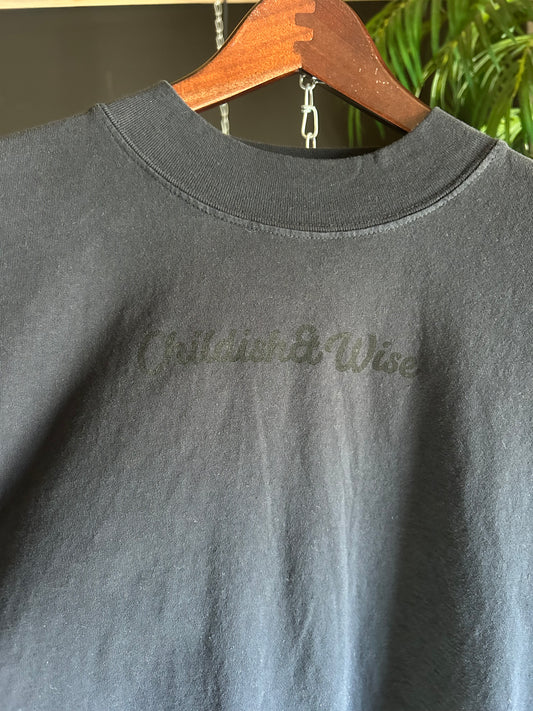 100% Shrink-free USA Cotton vintage black long-sleeve Tee